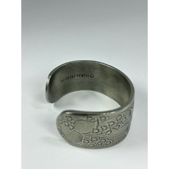 VTG Salisbury Pewter Cuff Bracelet Birth Flower May Lily of the Valley Engraving - Picture 8 of 11